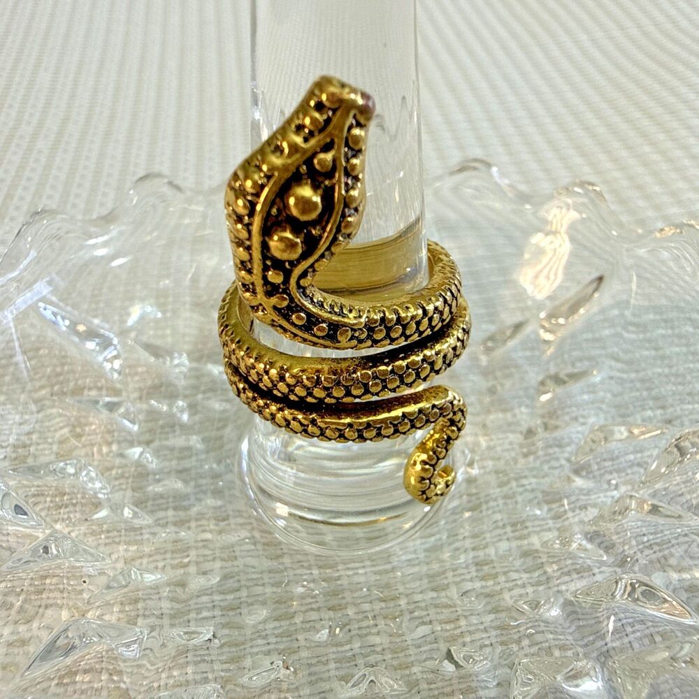 Snake Serpent Gold tone Textured Wrap Bypass Chunky Size 6 Ring - Adjustable